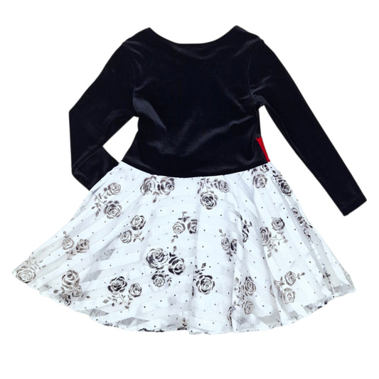Vestido de gala manga larga negro con rosas — Talla Talla 4T | Usado
